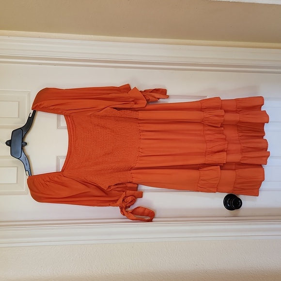 Smocked Mini Dress Square Neck Puff Sleeve Bow Tie Babydoll Dress Layered - Picture 5 of 6